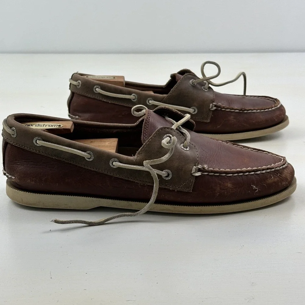 Handcrafted G.H. Bass Men's 11.5‎ Hampton Boat Shoes Brown 2 Tone Leather Deck